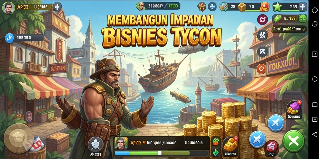 Tampilan gameplay menarik dalam API33 yang menunjukkan pengelolaan bisnis yang cerdas.