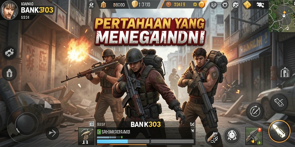 Screenshot BANK303 menampilkan aksi menegangkan dalam permainan Tower Defense.
