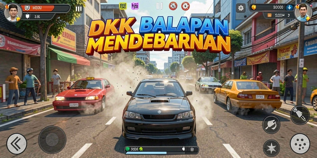 Tampilan Gameplay DKK menunjukkan balapan intens di jalanan.