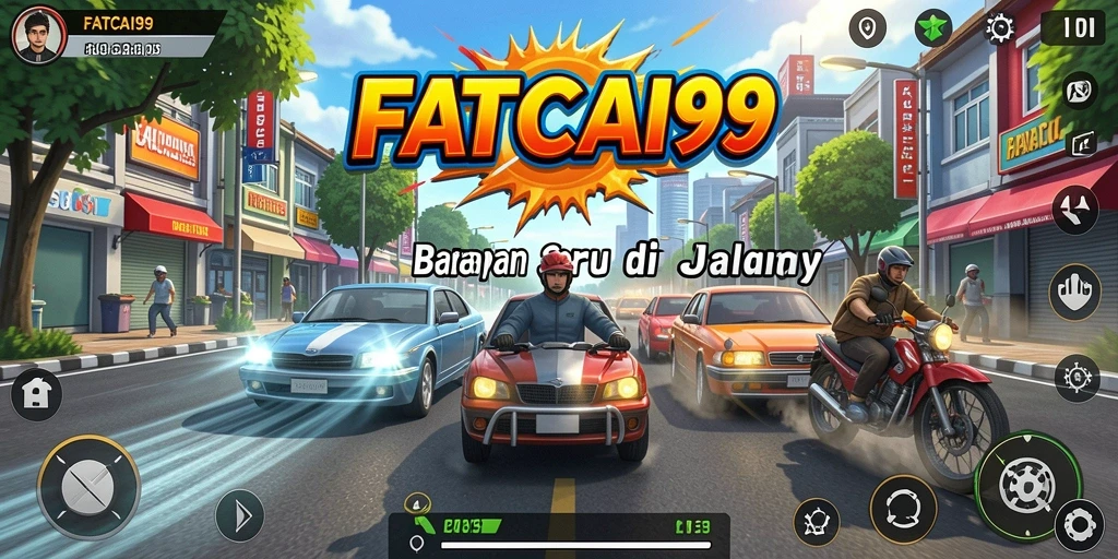 Screenshot utama FATCAI99 menampilkan balapan seru di jalanan yang menegangkan.