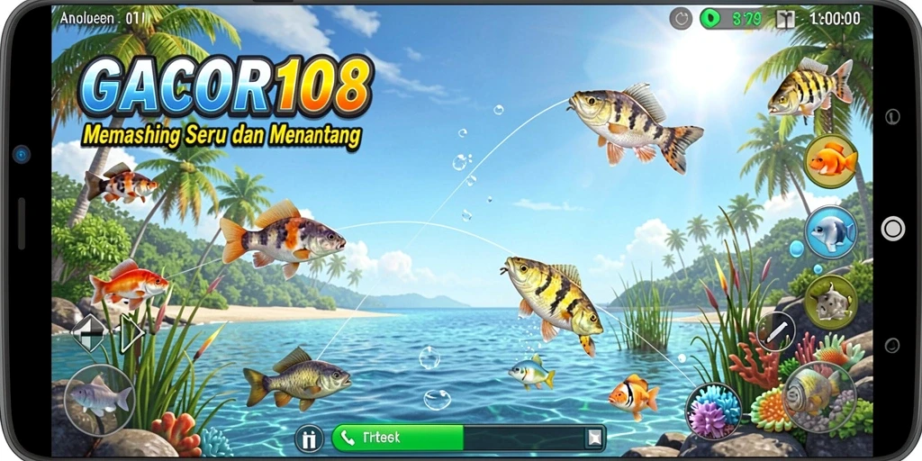 Screenshot menampilkan gameplay memancing yang mendebarkan di GACOR108.