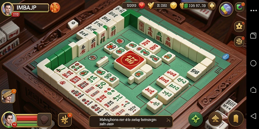 Tangkapan layar gameplay IMBAJP dengan papan Mahjong yang penuh warna.
