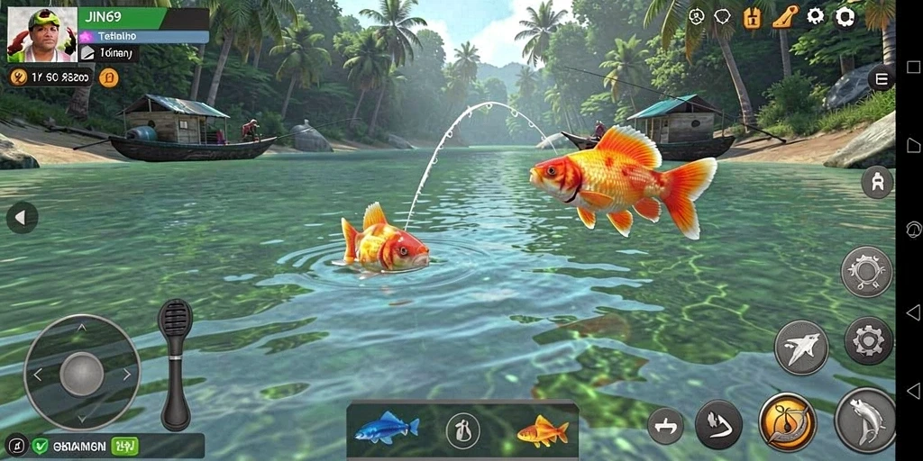 Tampilan gameplay <strong>JIN69</strong> yang menampilkan aksi memancing yang seru dan menantang.