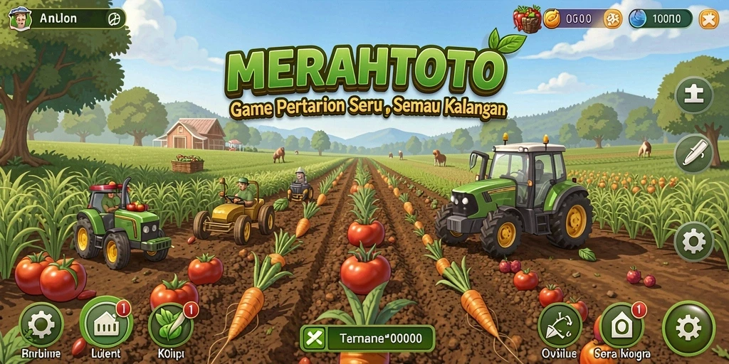 Tangkapan layar gameplay MERAHTOTO menunjukkan kebun yang rimbun dan subur.