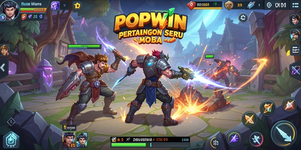 Screenshot gameplay POPWIN menunjukkan aksi pertarungan yang intens dan mendebarkan.