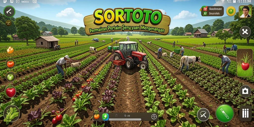 Gameplay SORTOTO yang menampilkan aktivitas bertani yang seru.